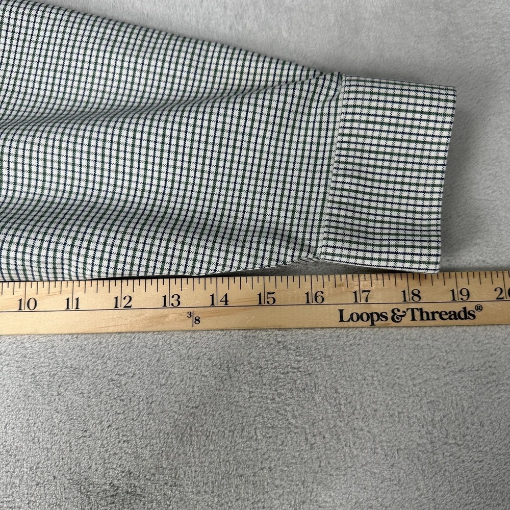 LL Bean Mens 16.5-32 Green White Tattersall Check Wrinkle Resistant Shirt Oxford - Picture 6 of 9
